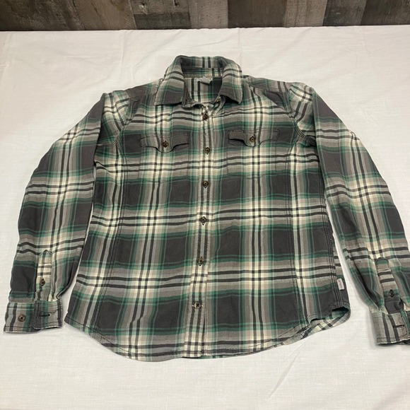 Carhartt Tops - Carhartt Womens Plaid Button Down Shirt Grey White Teal S 4/6‎ Cabincore Pockets